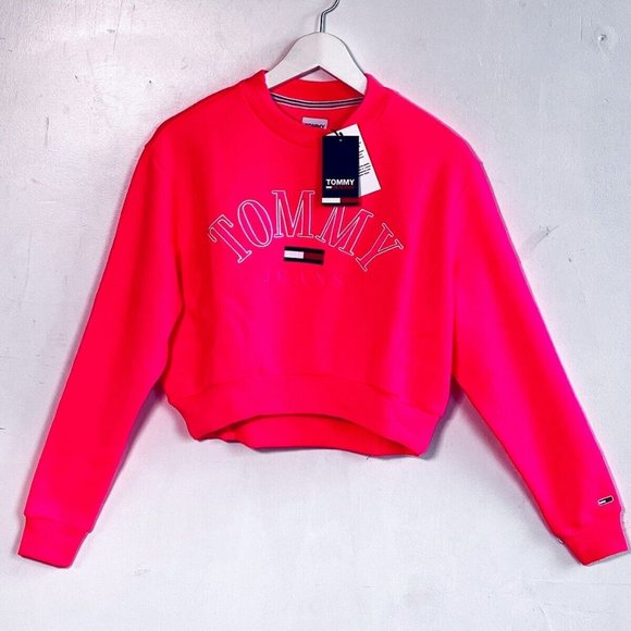 Tommy Hilfiger Jeans Wmn's sz XS Neon Hot Pink Crop Sweater Y2K - Picture 10 of 11